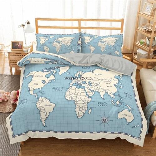 Fashion Soft 2/3pcs Bedding Set Luxury World Map 3D Printing Room Decor Duvet Cover with Pillowcase Bed Set Home Textiles