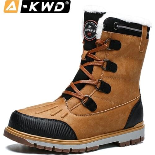 2020 Winter Plush Snow Boots Mens Shoes Fashion High Top Leather Ankle Hunting Boots Men Botte Homme Waterproof Shoes Size 47