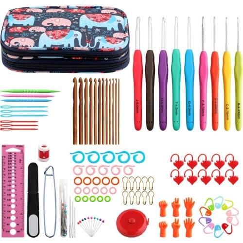Crochet Hook Knitting Needles Set With Elephant Bag Lace Crochet Needles High Quality Knitting Needles DIY Sewing Accessories