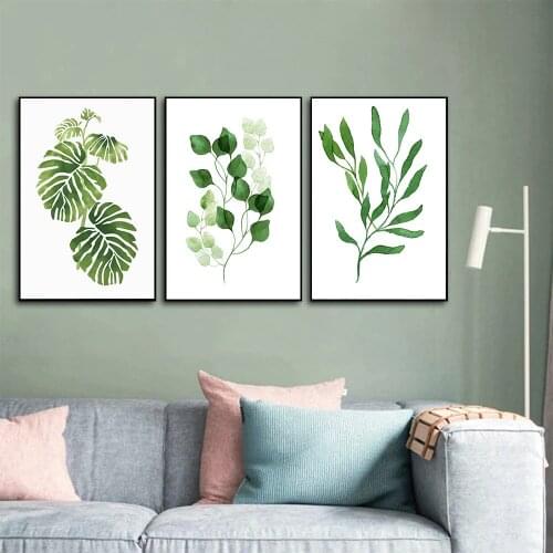 Green Leaves Plant Wall Art Poster And Print Monstera Botanical Canvas Painting Nordic Pictures Modern Living Room Home Decor