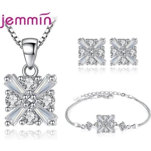 New Arrival 925 Sterling Silver Necklace Earrings Bracelet Set For Women Engagement Fashion Jewelry Trendy Style CZ Crystal