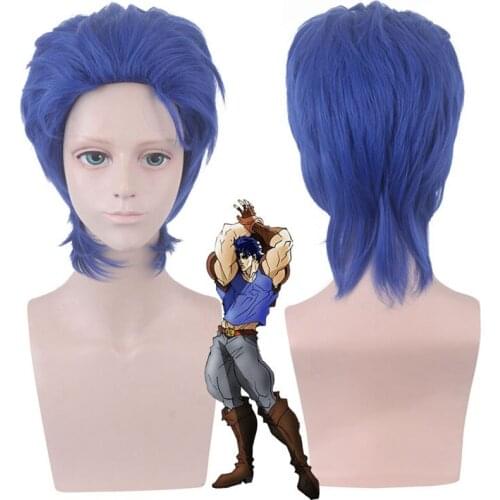Cos Gift Anime JOJOs Bizarre Adventure Jonathan Joestar Wig Cosplay Wig Role Play Royal Blue Color 40cm