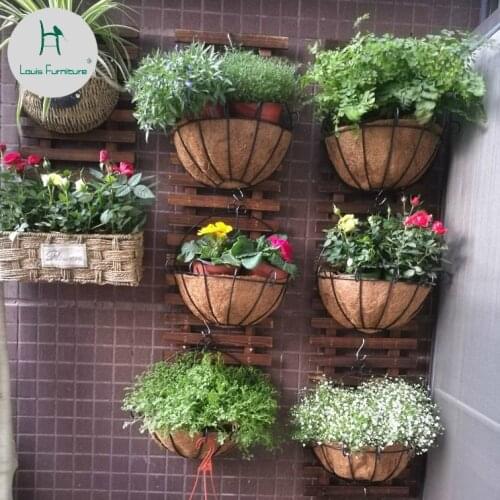 Louis Fashion Climbing Rattan Frame Embalming Wooden Flower Stand Balcony Living Room Decorative Wall Hanging Plant Solid Wood