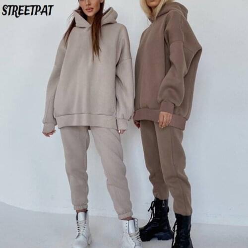 Oversize Pants Sets 2021 Women Hoodie Sweatshirt Sweatpants Tracksuits Casual Sport Suit Thick Jogging Sweatsuit 2 Piece Set