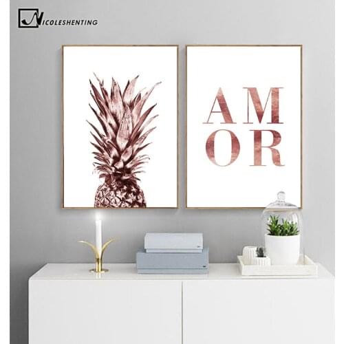 Scandinavian Rose Gold Pineapple Amor Fashion Poster Nordic Home Decoration Canvas Print Wall Art Painting Decorative Picture