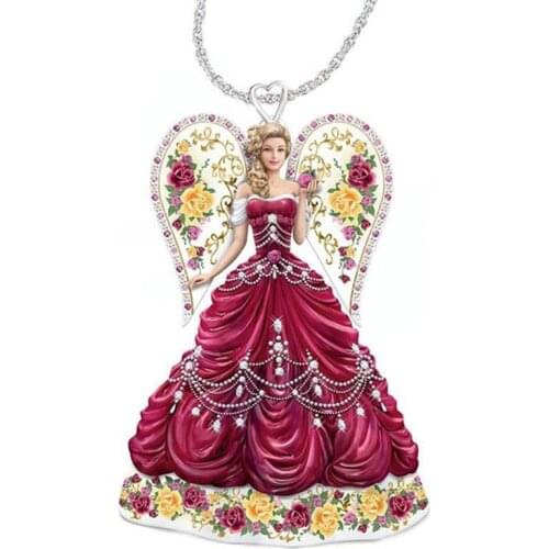Fairy Jewelry Fashion Lovely Red Dress Angel Princess Pendant Colorful Necklace Charm Jewelry Gift