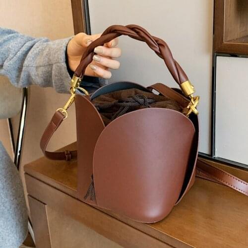 Fashion Trendy Bucket Hand Bags 2021 New Drawstring Design Women Handbag Oblique Satchel Leather ladies Crossbody Bag