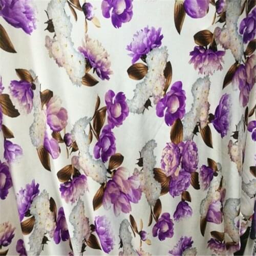Milk Slik knitted fabric printed floral purple peony large flower cloth fabric for sewing Latin dance diy materials 1M