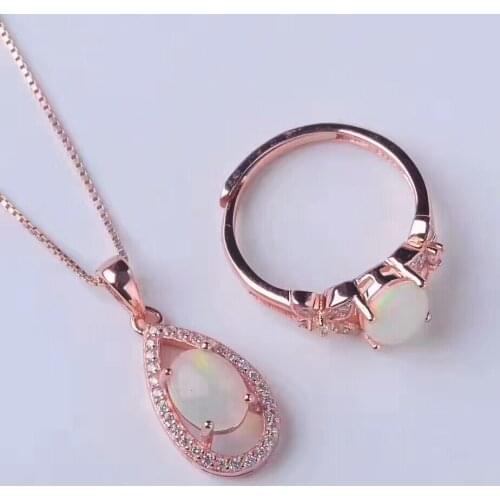 Opal Pendant Jewelry 925 Silver Fire Opal Necklace/Ring For Women Natural Opal Necklace Jewelry sets