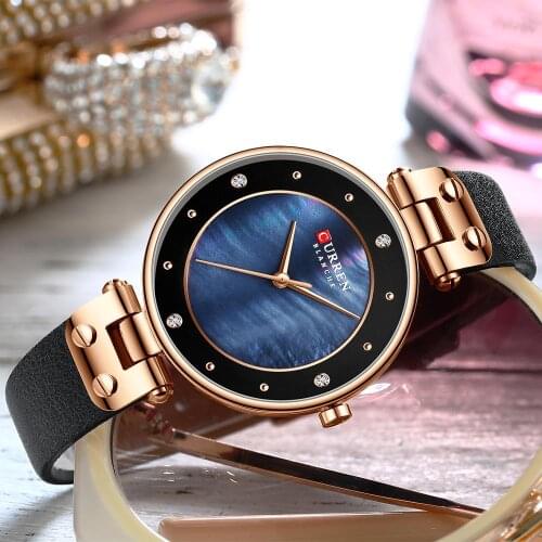 CURREN Women Watches Reloj Mujer Top Brand Luxury Leather Strap Wristwatch for Women Blue Clock Stylish Quartz Ladies Watch