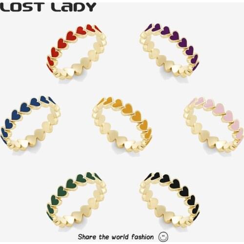 Lost Lady Fashion Colorful Heart Surrounded Rings For Women Metal Enamel Finger Rings Wholesale Accessories Party Wedding Gifts