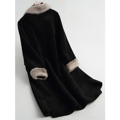 Winter Women Clothes Real Coat Long Sheep Shearing Wool Jacket Woman Mink Fur Collar Korean Coats 2020 KQN68288 KJ3142