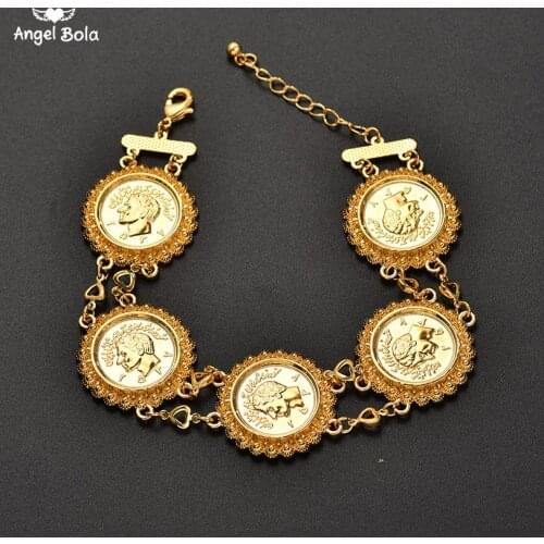 Gold Color Money Coin Bracelet Islamic Muslim Arab Coins Bracelet for Women Men Middle Eastern Allah Jewelry African Gifts