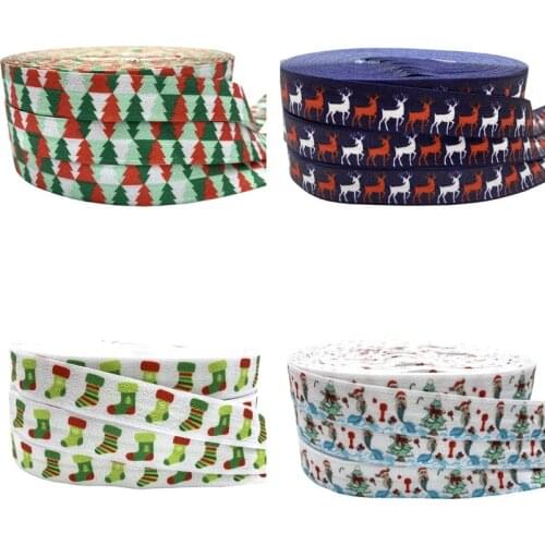 10Yard 5/8" 15mm Tree Sock deer Hat Print Christmas Fold Over Elastics FOE Spandex Band Hair Tie Headband Dress Lace Trim Sewing