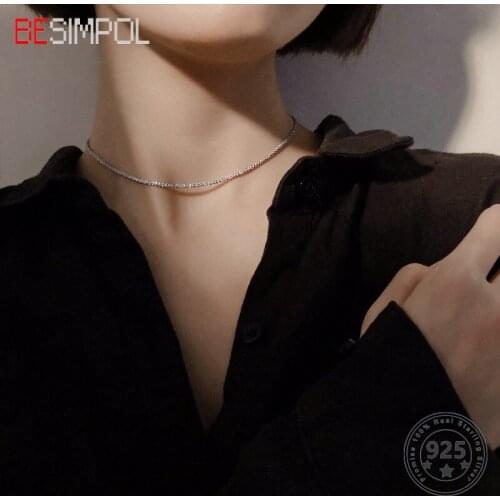 100% Real 925 Sterling Silver Necklace Elegant Minimalist Choker Sexy Party Necklace for Women Silver 925 Luxury Fine Jewelry