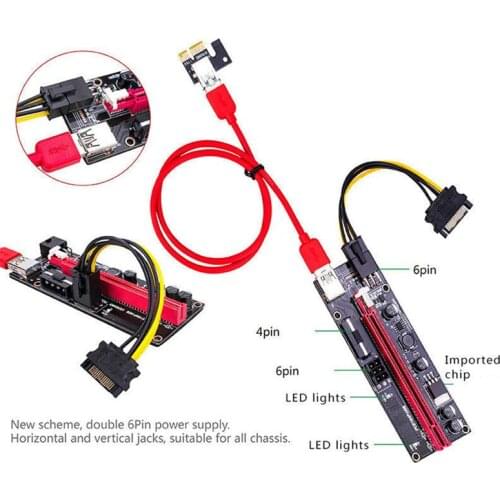 12 Pcs PCI-E pcie Riser 009S Express 1X 4x 8x 16x Extender PCI E USB Riser 006C Dual 6Pin Adapter Card SATA 15pin for BTC Miner