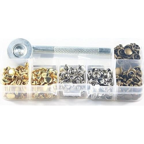 120 sets/box double-sided metal rivet buttons pure copper rivet set with installation tools DIY leather accessories fasteners