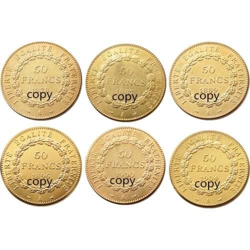 France A Set Of(1878-1904) 6pcs 50 Francs Gold Plated Copy Decorate Coin