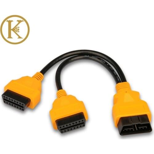 KWOKKER OBD2 30cm Splitter 2 in 1 Extension Converter Cable 16Pin OBDII Male to Female OBD2 Diagnostic Tool Cable Adaptor Wire