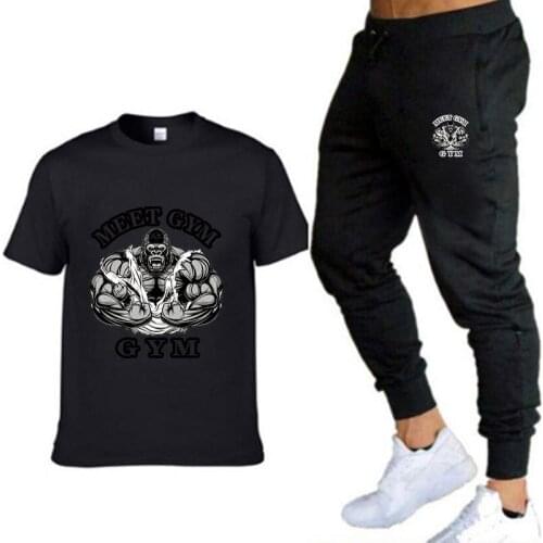 2021 new mens summer casual wear T-shirt + pants two pieces of casual sportswear mens sportswear gym breathable clothing sport