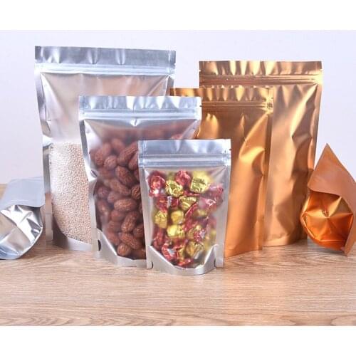500pcs Stand Up Clear Gold Plastic Aluminum Foil Zip Lock Packaging Bag Mylar Heat Seal Zipper Bag for Snack Bean Retail Pack