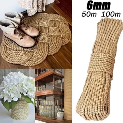 6mm 50m/100m Natural Jute Rope DIY Party Wedding Gift Wrapping Cords Twine Burlap Thread Craft Decor