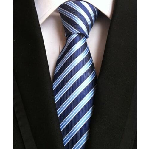8cm Classic Striped Tie Jacquard Woven Necktie Fashion Blue Stripes Cravata to Match Suits