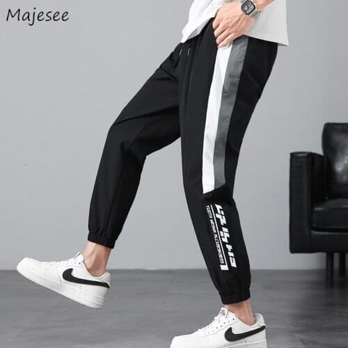 Casual Pants Men Oversize Panelled All-match Ankle-length Pant Trendy Streetwear Summer Tooling Hombre Chic Bundle Feet Trousers