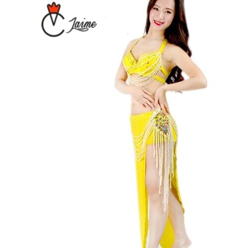For oriental dance Dancewear Flower Outfit Egyptian Belly Dance Costume Set B/C Cup Bra and Skirt Fringe