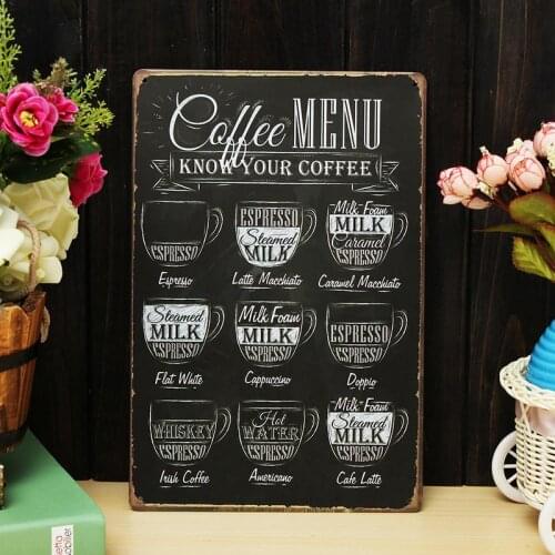 JX-LCLYL 1pc Vintage Coffee Menu Tin Sign Plaque Metal Art Poster Bar Pub Cafe Home Decor