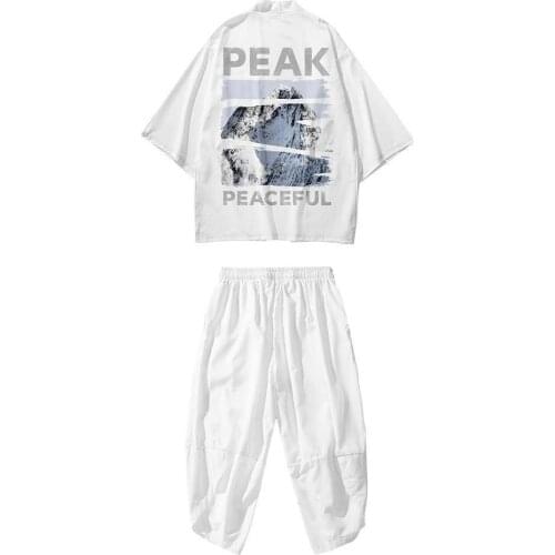 Summer New Fashion Trend Snow Mountain Kimono Mens Seven-point Sleeve Loose Print Thin Cardigan National Fashion Robe