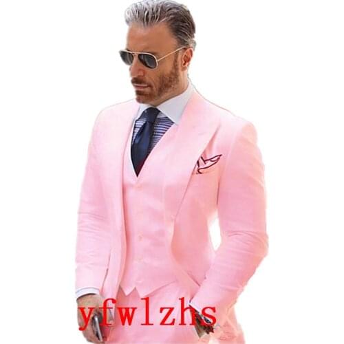 Handsome Groomsmen Peak Lapel Groom Tuxedos Wedding Dress Men Suits Blazer Prom Dinner (Jacket+Pants+Tie+Vest) A812