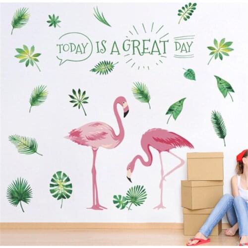 Beautiful Flamingo Bird Leaf Wall Stickers Home Decoration For Office Living Room Bedroom Animal Mural Art Safari Decal Poster