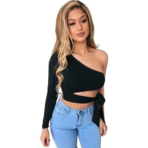 Tumblr Polyester Cotton Special Offer Limited Unicorn Kpop Korean 2021 One-Shoulder Crop Top Irregular Sexy Straps Tees