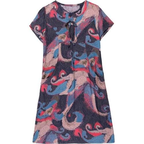 Middle-Aged And Elderly Women Summer Printed Dress Casual Mid-Length Plus Size Western Style Straight Skirt 5XLFC1208