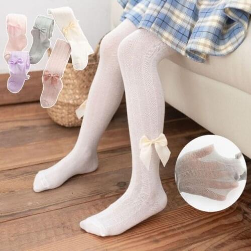 Summer girls tights children Pantyhose thin breathable mesh casual fashion bowknot cotton dance tights for children kids baby