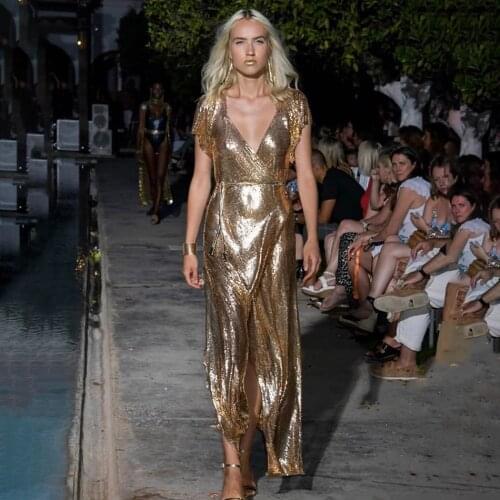 Summer New Style Corset Color Metal Sexy Ladies Birthday Party Catwalk Shiny And Charming Metal Dress