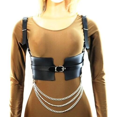 Fashion Sexy Leather Harness Bondage Punk Wide Waist Belts For Women Gothic Chain Belt female Body Cage Belts Lingerie