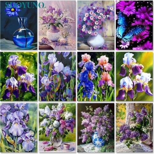 SDOYUNO Drawing By Numbers Flowers DIY Oil Painting By Numbers On Canvas 60x75cm Number Painting Scenery Home Decor