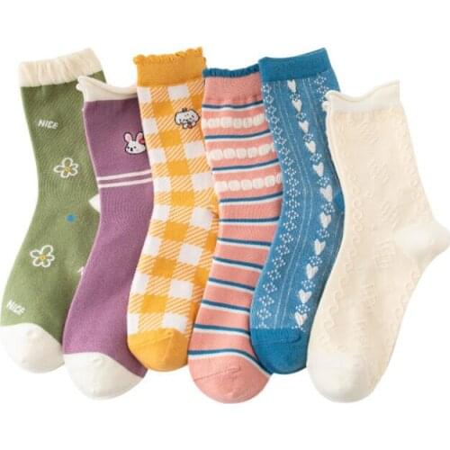 10 Pairs New Kawaii Lace Curling Cotton Casual Sock Warm Women Streetwear Cute Funny Middle Tube Socks Sox for Girls 2021