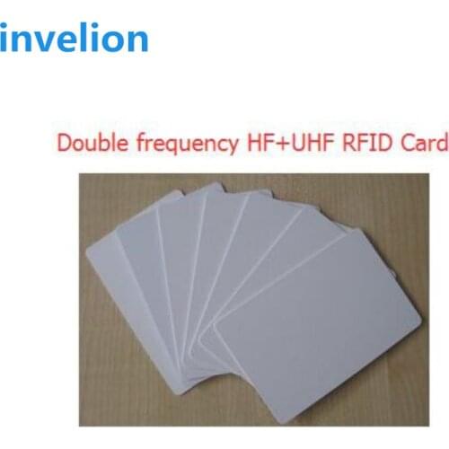 Long range plastic blank printable pvc rfid cards Dual frequency rfid card epc gen2 ISO18000-6C 860mhz + 13.56MHZ hf ISO 14443A