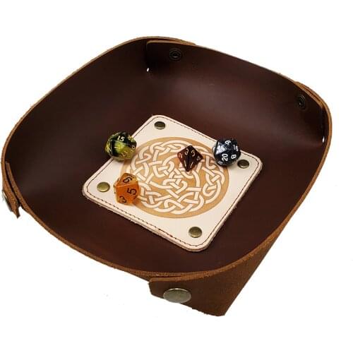 Premium Dice Tray Leather, Catch All, Desk Organizer with Reinforced Celtic Bottom, DND d&d Roleplaying Game Accessories