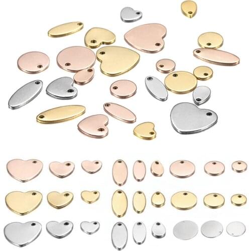 20Pcs Rose Gold Stainless Steel Pendant Dog Tag Heart-Shaped Water Drop Pendant Charms For DIY Jewelry Making Findings Supplies