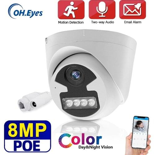 Full Color Night Vision Security Camera 4K Outdoor Two-Way Audio POE CCTV Video Surveillance Camera HD 8MP Dome Camera H.265