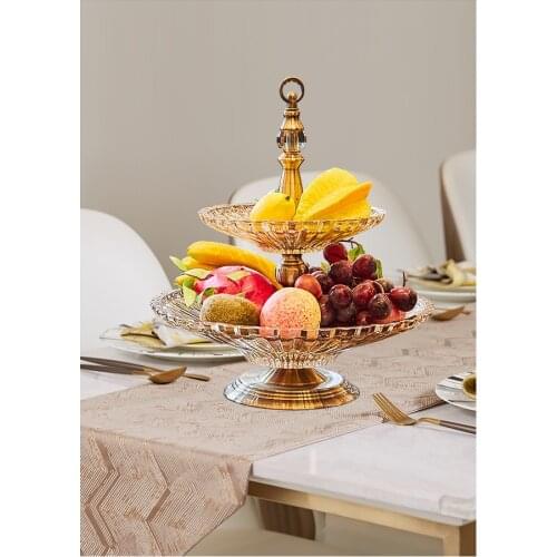 Luxury Double Layer Crystal Fruit Plate European Lliving Room Snack Plate Fruit Tray