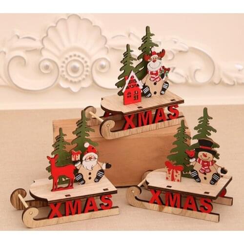 Christmas wood Gift Child Decor home decoration for bedroom Window Hotel Shopping Mall Wooden Color Assembled Sleigh Ornaments