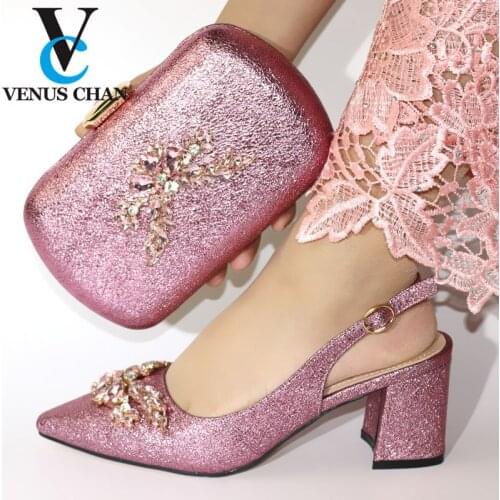 Pink High Quality and Special Design Woman Shoes And Matching Bag Set Italian Style Pumps Shoes And Bag Set For Party Wedding