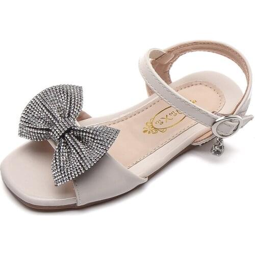 2020 Summer Kids Sandals For Girls Shoes Fashion Rhinestone Bow Princess Big Girls Sandals Flat PU Soft Sole Children Shoes