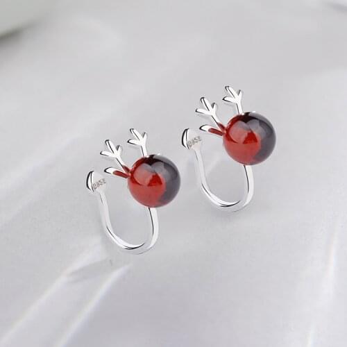 Real S925 Sterling Silver Natural Red Garnet Antler Ruby Gemstone Jewelry Earring Fine Silver 925 Jewelry Bizuteria Clip Earring