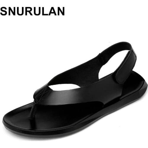 SNURULAN Fashion Men Leather Sandals Men Summer Sandals Slippers Men Men Casual Shoes Sandals Beach Sandals Hausschuhe Men Flip